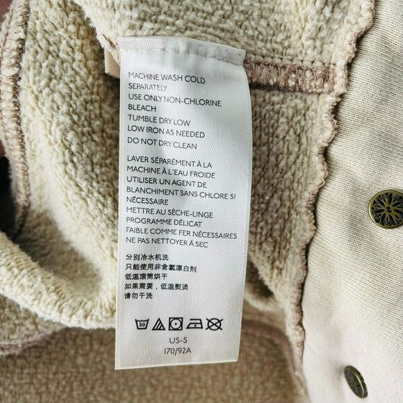 Free People Dreamers Cropped Knit Jacket Tea Tan Fleece Lined Size Small S Hood - Picture 7 of 10